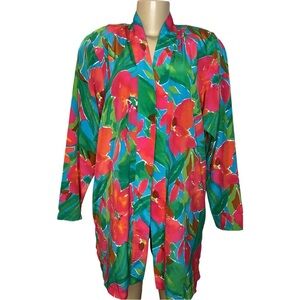 Vintage 80s Jo Hardin Colorful Floral Duster